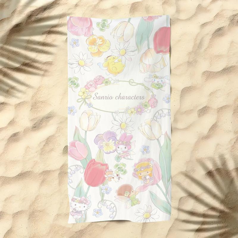 Cute Cartoon Kitten Printed Microfiber Beach Towel Quick Dry Soft Bath Towel For Kids Seaside Swimming