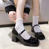 Mary Jane Shoes Women's New Spring Square Head Heel Retro Small Leather Shoes Patent Leather Thick Heel Single Shoes