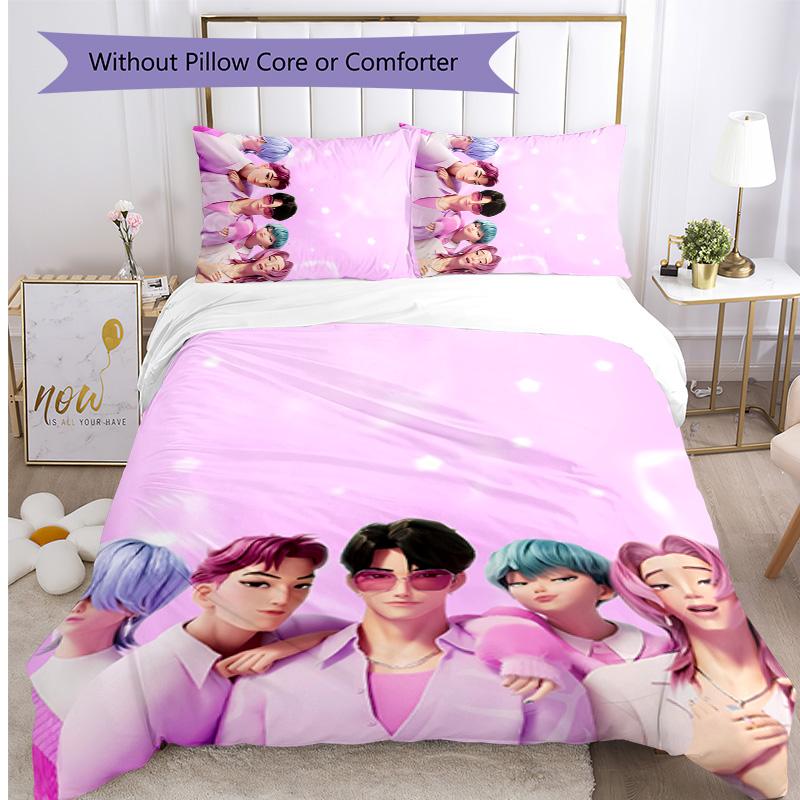 Kpop Demon Hunters Pattern Printed 3PCS Bedding Set, Soft Skin-Friendly Washable Duvet Cover & Pillowcases Set