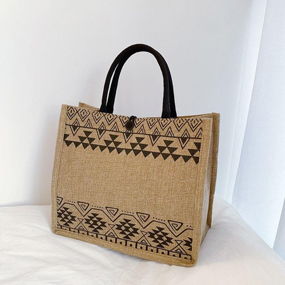Style Linen Bag Women Tote Bag Bohemian Shoulder Bag Large Capacity Bag Geometric Printing Handbag