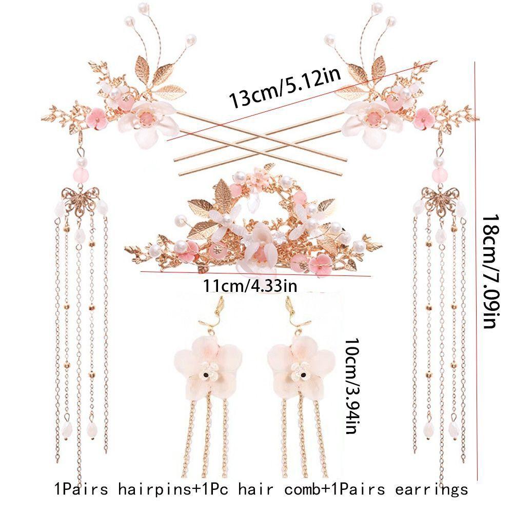 Женская мода Китайский кристалл Ручная работа Цветок Гребень для волос Головные уборы Наборы Ханфу Палочка для волос Серьги