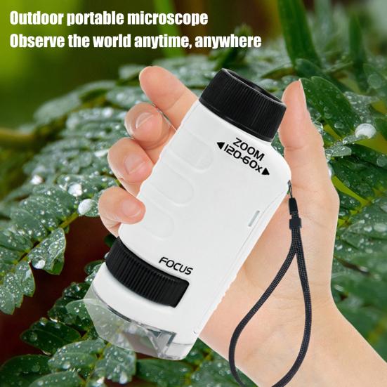 Kids Microscope with 12 Samples 60-120X Magnification Clear Lens Toddlers Portable Mini Handheld