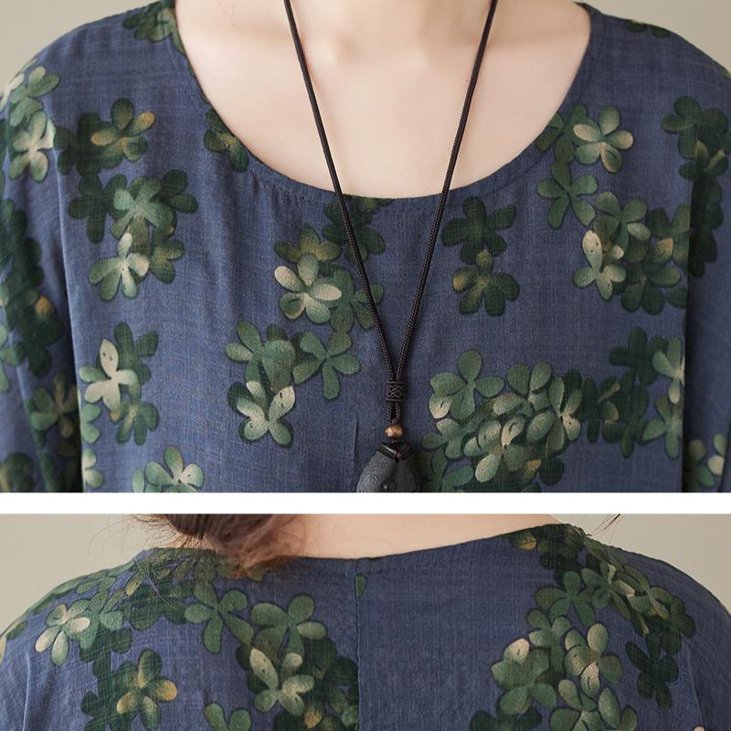 Летнее платье с короткими рукавами и цветочным принтом, литературное ретро-платье с круглым вырезом, длинная юбка с принтом