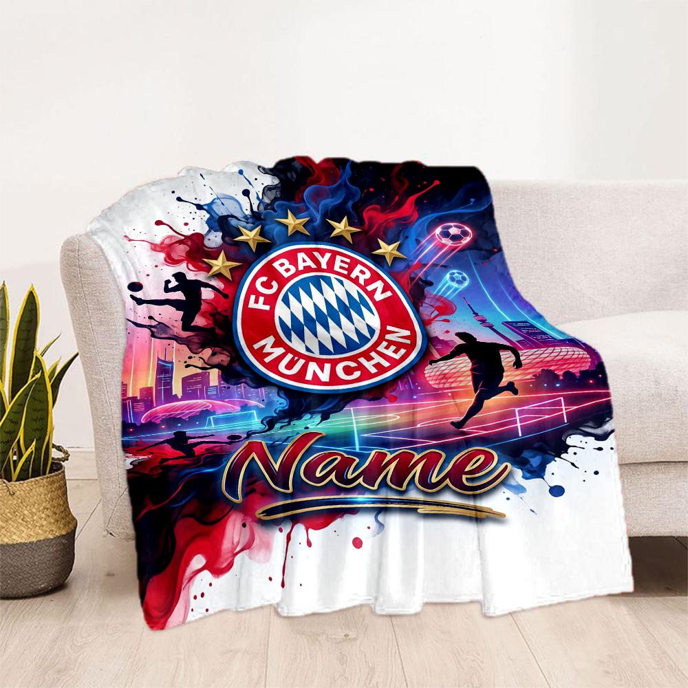 Bayern Munich Fan Art Personalized Name Blanket Gift Customizable Blanket Soft Warm Cozy Suitable for Couch Office Chair Seaside Living Room