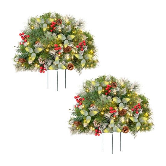 Искусственный рождественский наполнитель для урны с подсветкой, на батарейках, предварительно освещенные рождественские сосны со светодиодными огнями и треногой-колышком, праздничный наполнитель для кашпо для крыльца, двора