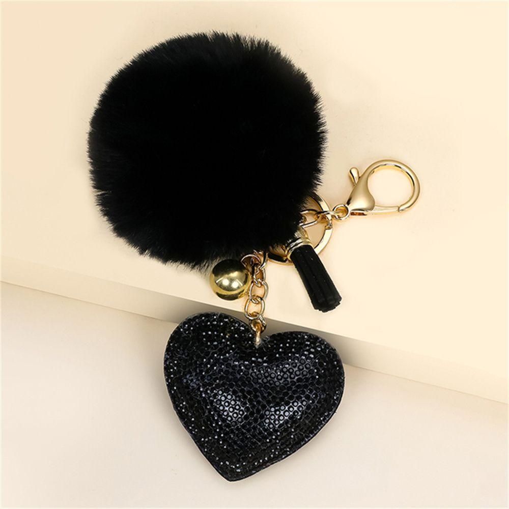 for Women's Bags Girls Ornaments Rhinestone Heart Rhinestone Keyrings Bag Pendant Pompom Keychains