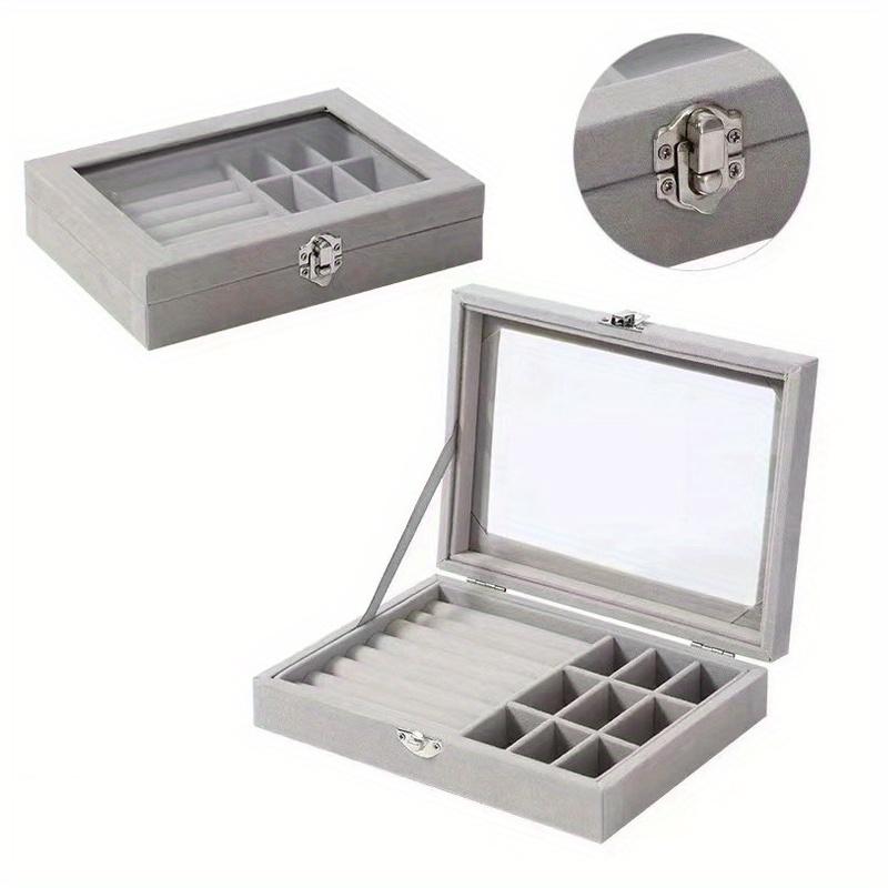 20*15*5 см 1 шт. Пылезащитная бархатная коробка с откидной крышкой для хранения ювелирных изделий, большая вместимость, прозрачный дисплей, портативная коробка для сережек, колец, ожерелий.