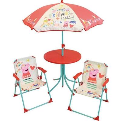 FUN HOUSE Peppa Pig Садовый набор - 1 стол В.46xø46см, 2 стула В.53хД.38,5хГ.37,5 см и 1 зонт В.125 х ø100 см - Для