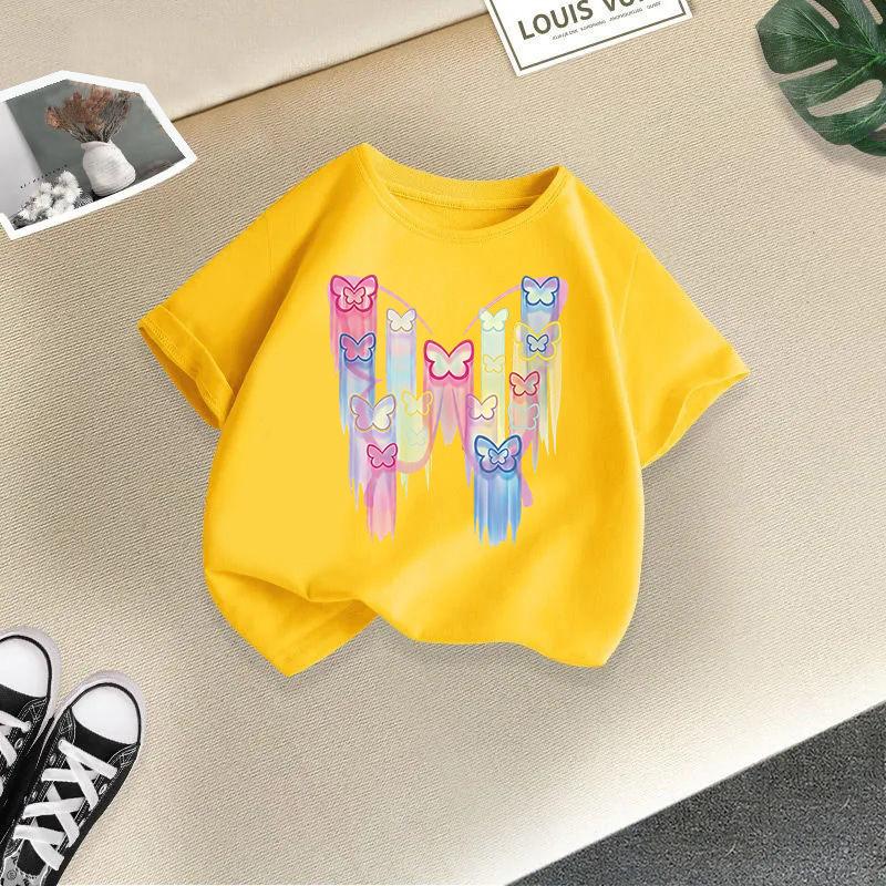Летняя модная детская футболка новый стиль детская с коротким рукавом модная для девочек с коротким рукавом универсальные топы крест