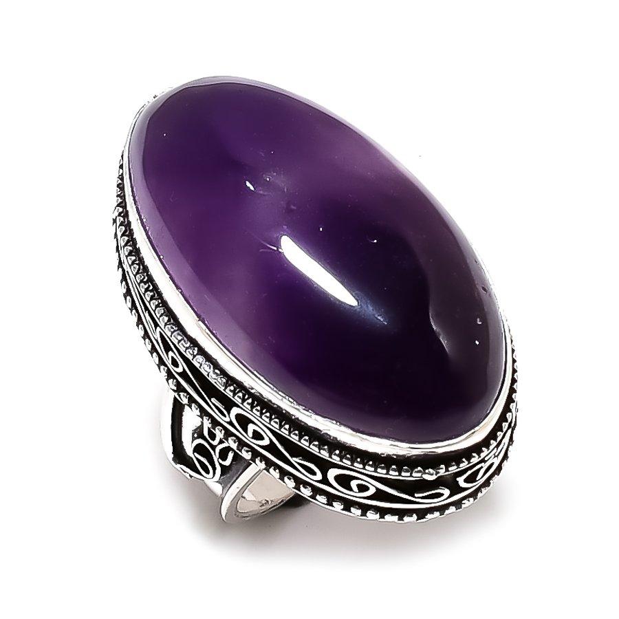 Подарочное кольцо ручной работы из стерлингового серебра 925 пробы с натуральным шалфейным аметистом S.8 D9K48