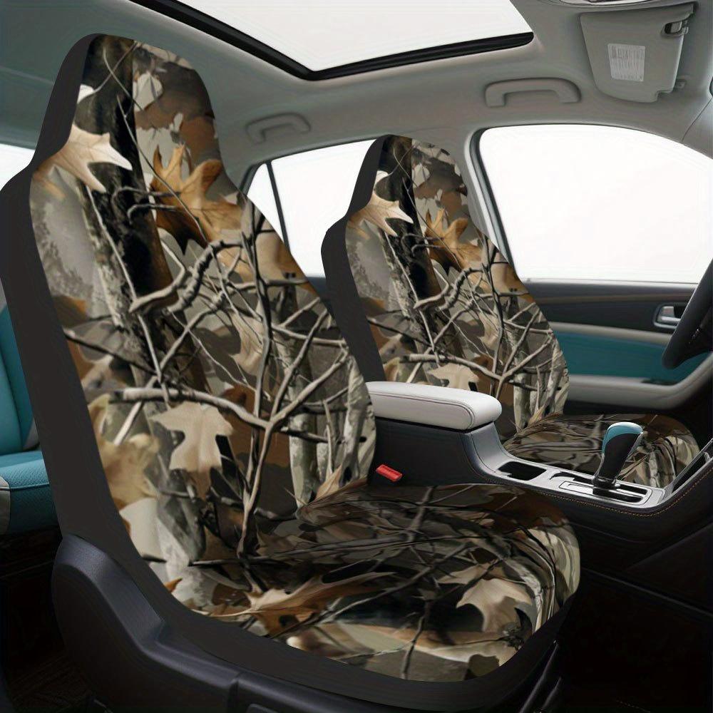 2pcs, Hunting Camouflage Print Car Seat Cover Set, Suitable For Most Cars, Fashionable Unique Decorative Front Set Of Car Seat