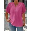 New Four Season Fashion Button Down Short Sleeve T Shirt Elegant Solid Color Casual Womens Plus Size