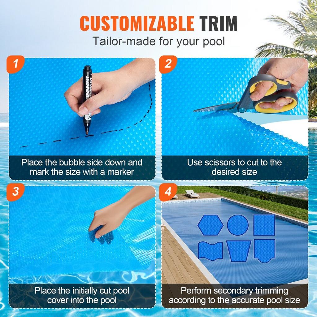 Solar Pool Cover, 36 x 18 ft Rectangle Solar Blanket for Pools, Inground Above Ground Swimming Pool Solar Cover, 16 mil Solar Covers Blue