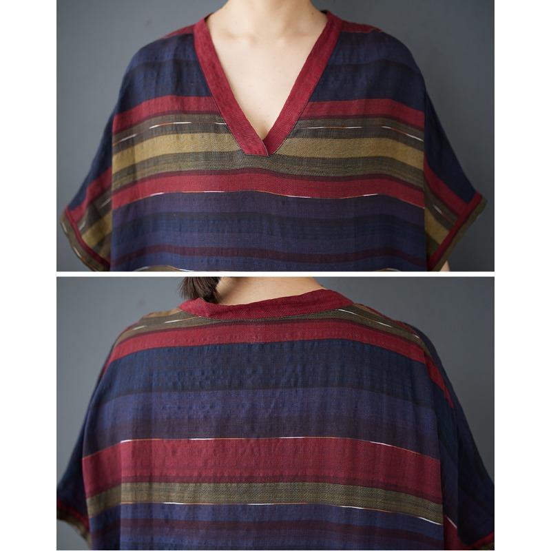 Dimanaf Женское 2025 Plus Size Летнее повседневное базовое платье Льняное винтажное свободное длинное платье в полоску макси Новое