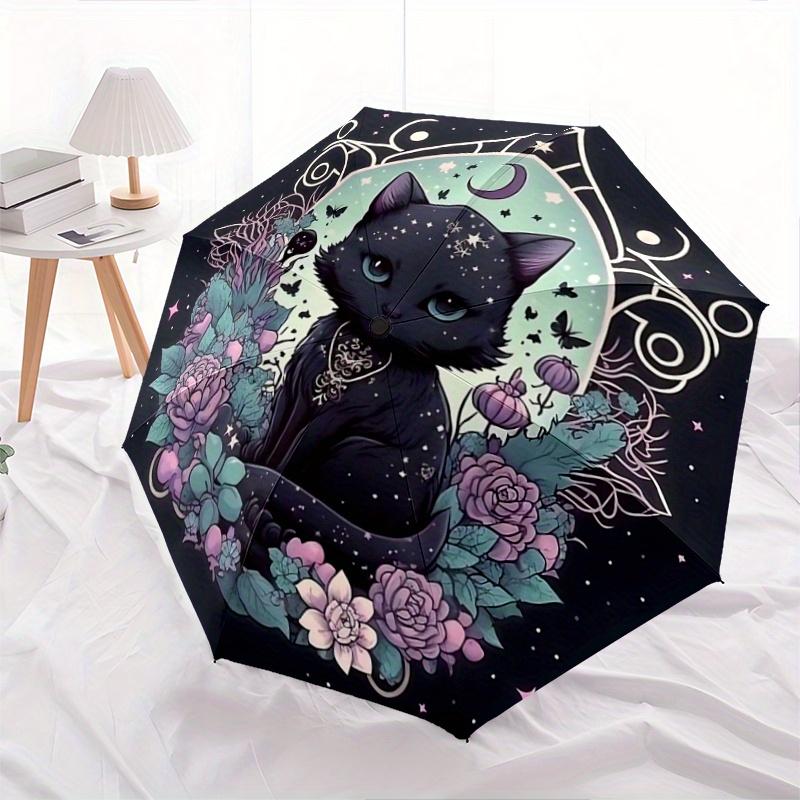1pc Witchy Cat Pattern Umbrella, Fashionable, Personalized, High-Value Folding Umbrella, a Must-Have for Summer, 8-Rib Durable Iron Frame, Tri-Fo