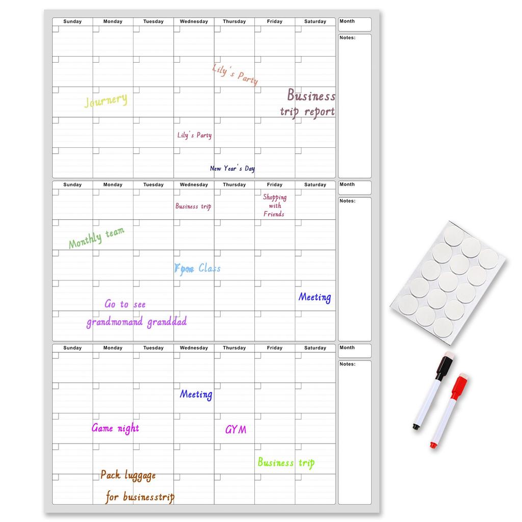Undated 3 Month Erase Wall Calendar – Reusable Planning Board For Home 1ml