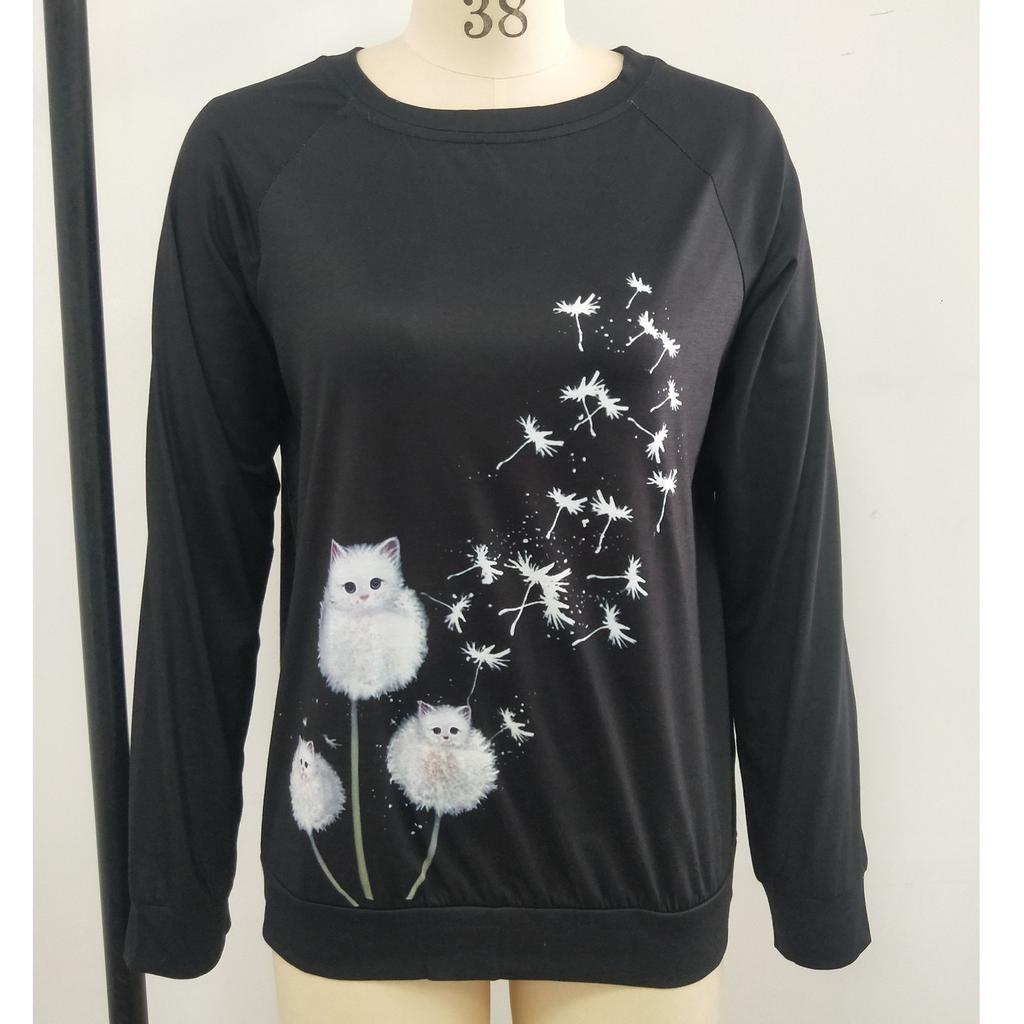 Printing Sweater Round Neck Pullover Top Casual Long-sleeved Women's T-shirt