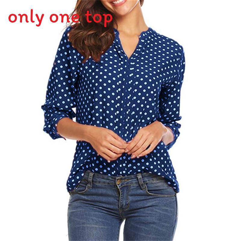 Womens Long Sleeve Dot Print Cotton Linen Shirt With U Neck For Casual Office Wear