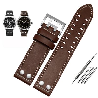 Ремешок для часов из натуральной кожи для Hamilton Khaki Aviation Field Series Мужской ремешок для часов Браслет с заклепками Ремешок Коричневый 20 мм 22 мм