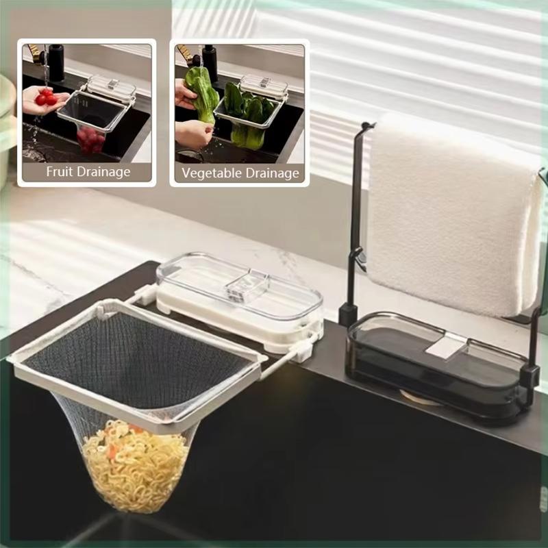 Foldable Sink Filter Rack,Suction Cup Sink Strainer Mesh Bag Stand,Reusable Multifunctional Drainage Racks for Fruits Vegetables