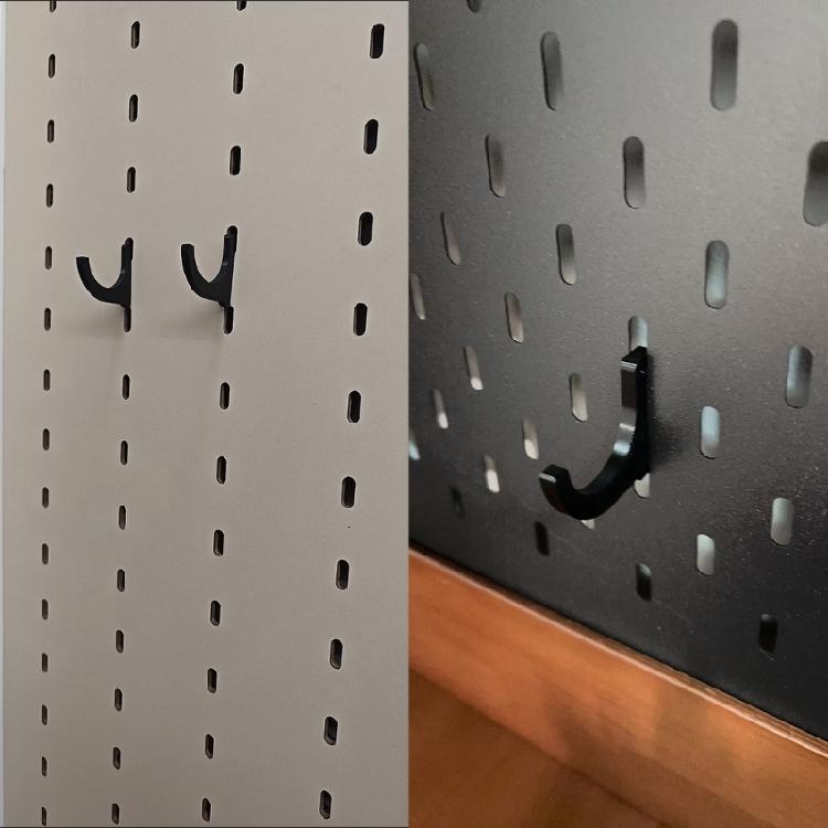 Repositionable Rounded Pegboard Hangers for Desk Organization, 6 Plastic Supports for Cables and Gaming Accessories