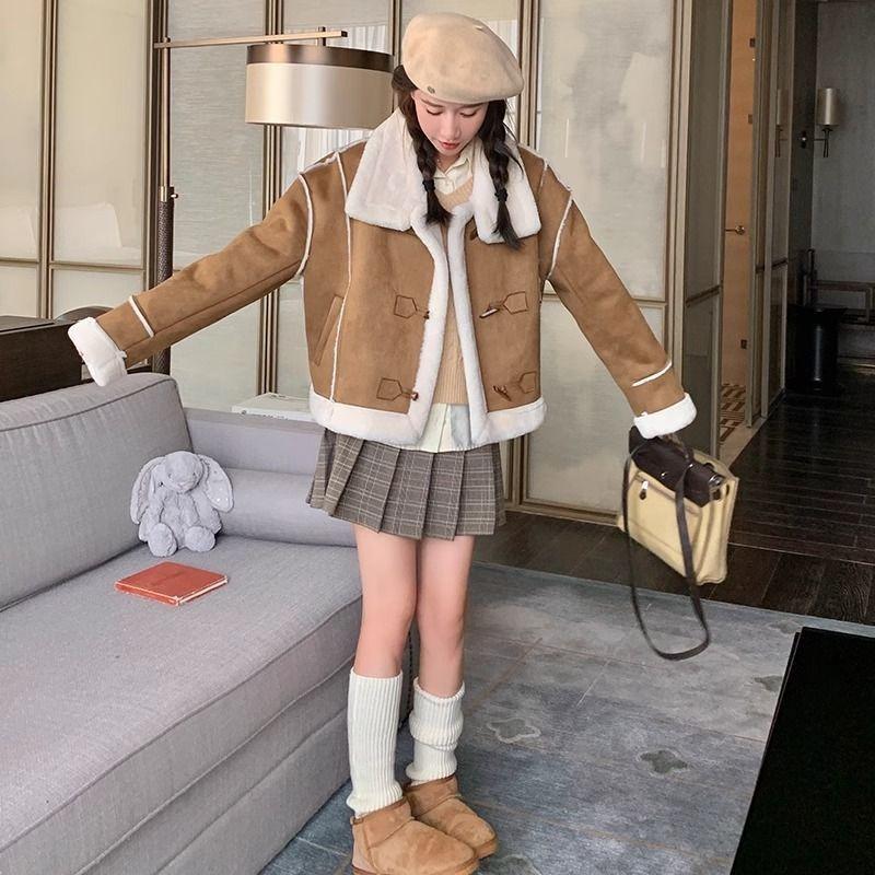 Короткое локомотивное меховое интегрированное зимнее пальто из искусственного меха ягненка, осенне-зимнее новое утолщенное пальто