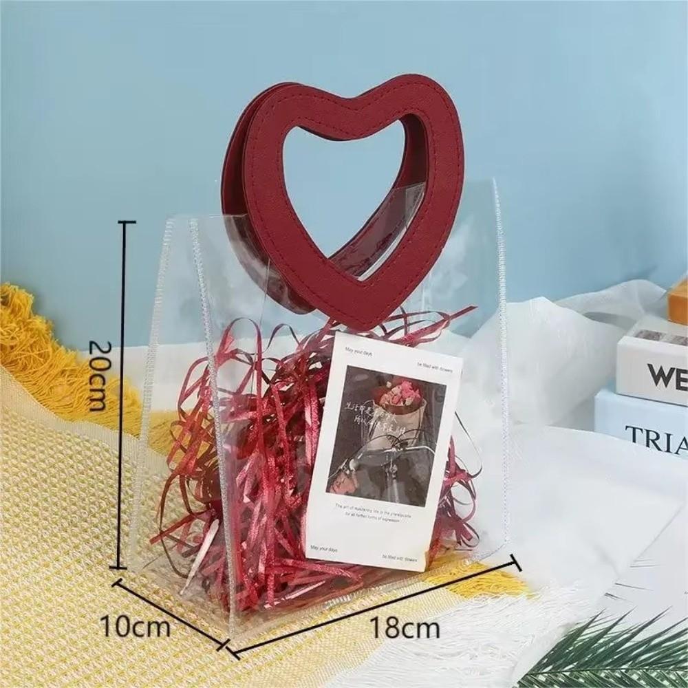 Transparent Hand Gift Bag with Heart Shape Handle Shopping Bag Wedding Party Favors