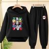 Худи для детей Demon Slayer, одежда для отдыха, верхняя одежда, черный свитшот + брюки, комплект, подходит для мальчиков и девочек 3-12 лет, подарок