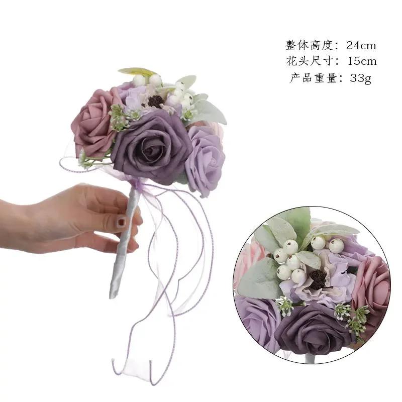 Bridesmaid Gold Hoop Bouquet for Wedding Bridal Shower Ceremony Artificial Rose Flower Hoop Wreath Front Door Wall Decoration
