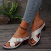 Round Toe Block Heel Retro Flip-flops Women Summer Open Toe Outward Wear Versatile Soft Sole Non-slip Wear-resistant High Heels