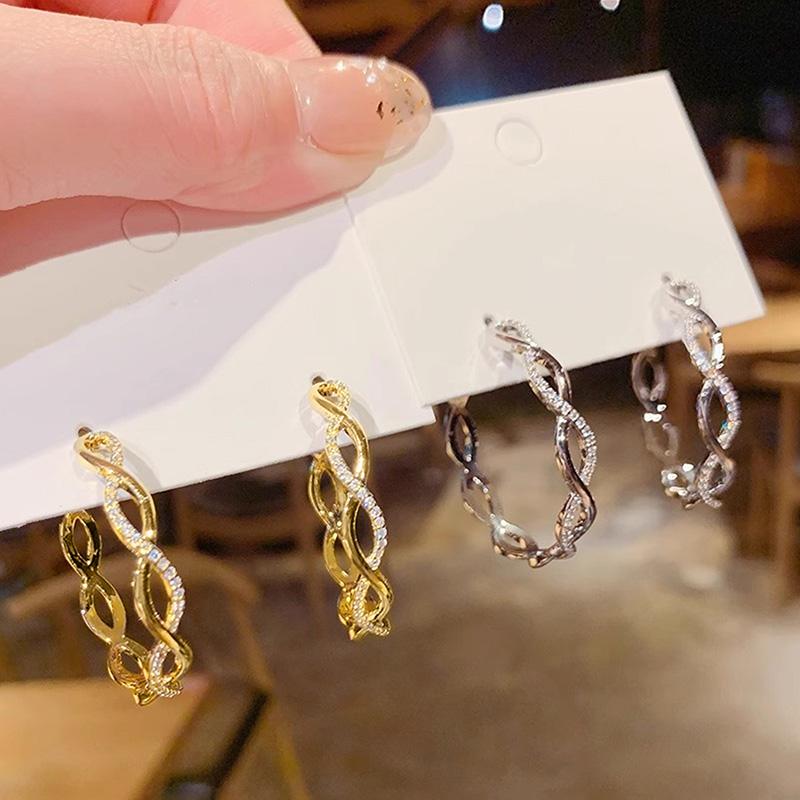 Huitan Twist Hoop Earrings for Women Daily Wear Statement Circle Earrings Metal  Color/Gold Color Luxury Trendy Jewelry