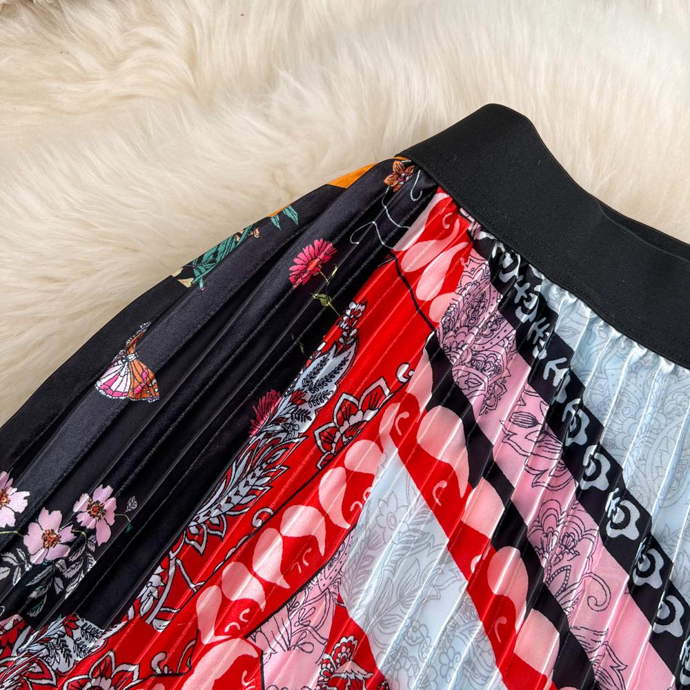 Летняя тонкая юбка средней длины выше колена с высокой талией и принтом, плиссированная юбка-трапеция с эластичной резинкой на талии, распашная юбка