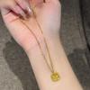 Sugar Cube Earrings Necklace Set Yellow Gold Brushed Small Square Ring Pendant Jewelry Set