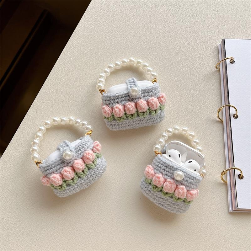 Plush tulip pearl bag for AirPods pro1/1/1 generation apple bluetooth wireless headset cover soft