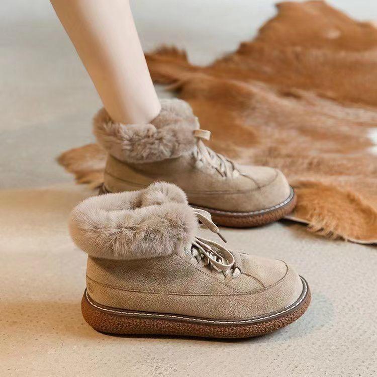 Зимние женские ботинки 2024 года, новые утолщенные бархатные термоботинки Northeast из хлопка, водонепроницаемые и нескользящие ботинки Martin на толстой подошве