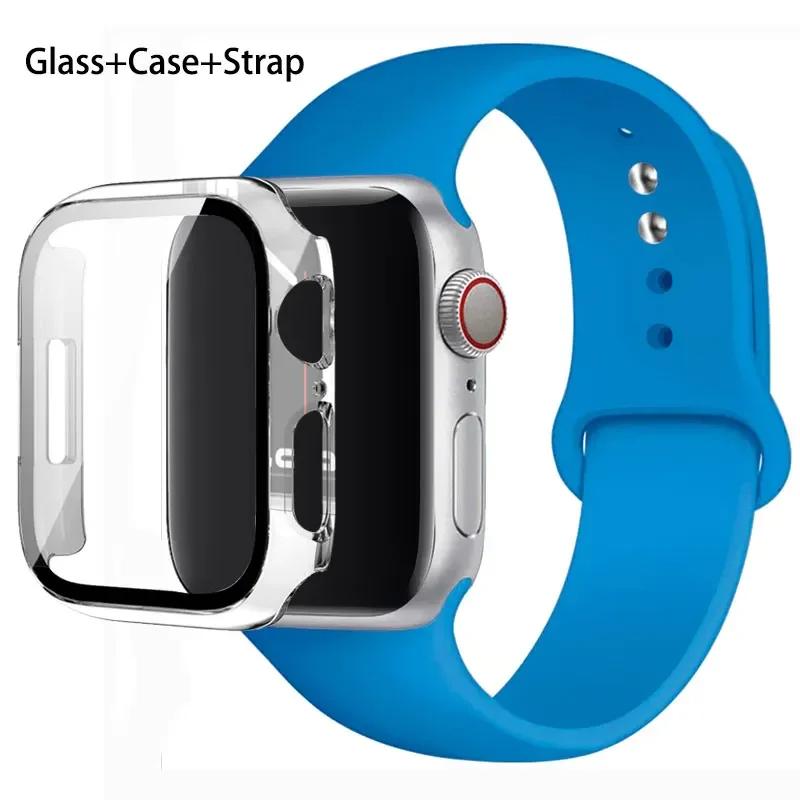 Стекло+корпус+ремешок для Apple Watch band 44 мм 45 мм 42 мм 41 мм 40 мм 38 мм Силиконовый ремешок для часов браслет iWatch series 8 9 7 6 5 4 3 SE
