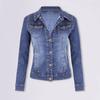 Women Denim Jacket Retro Single-breasted Slim Fit Turn-down Collar Long Sleeves Solid