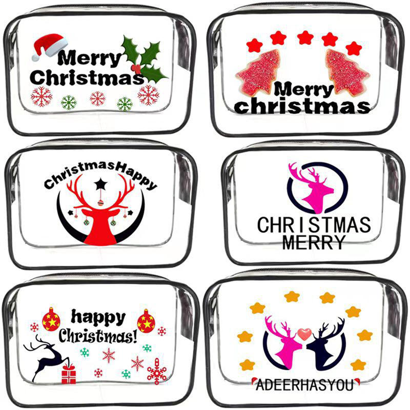 Прозрачная косметичка Рождественские украшения Креативная сумка из ПВХ Косметические кисти для хранения Дамы Женщины Рождественские подарки