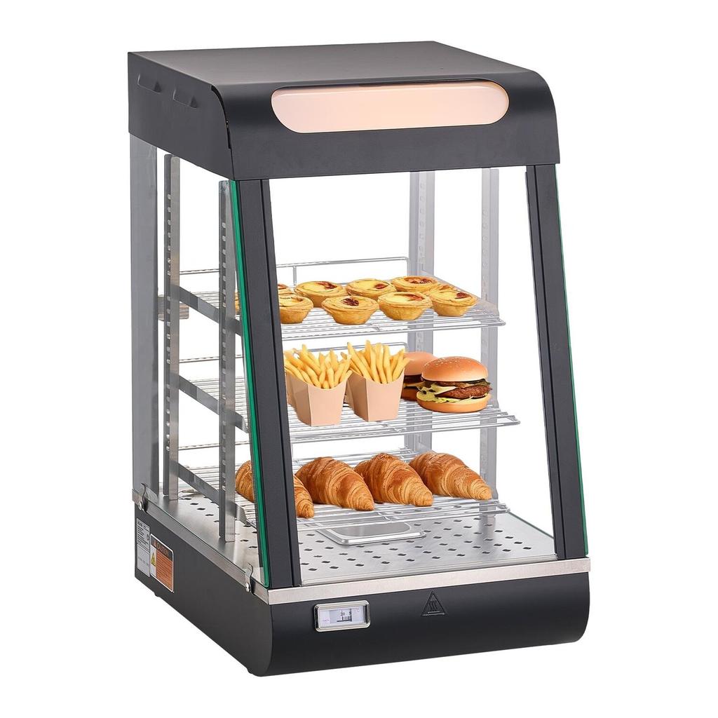 3-Tier Commercial Food Warmer Display, 800W Food Display Warmer with LED Light, Top Storage and Adjustable Shelves, 3085°C Steam Heating, 60 Qt /57L