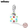 Real 925 Sterling Silver Fashion Rainbow Glaze Pendant Charms Beads for Women Fit Original Bracelet Necklace DIY Jewelry