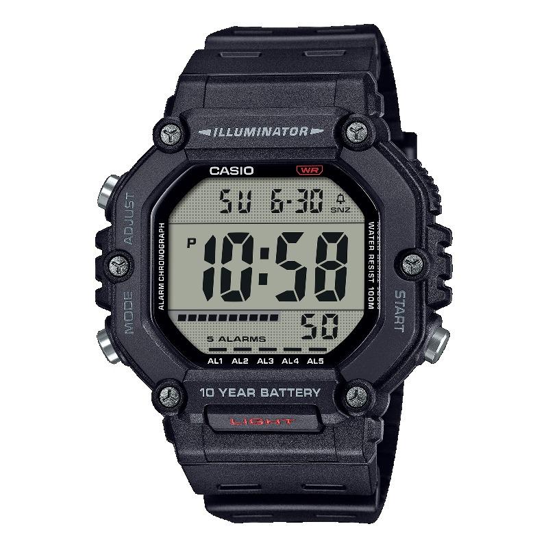Casio Мужские кварцевые часы с будильником из смолы, водонепроницаемые до 100 м AE-1600H-1AV