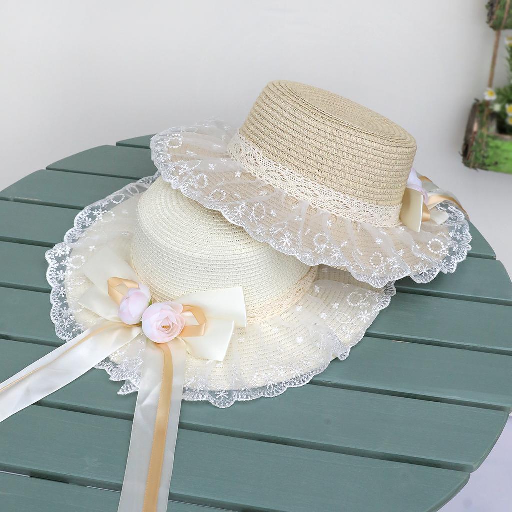 Hat Women's French Sweet Straw Hat Temperament Bow Seaside Beach Hat Outdoor Sunscreen Hat Sun Hat