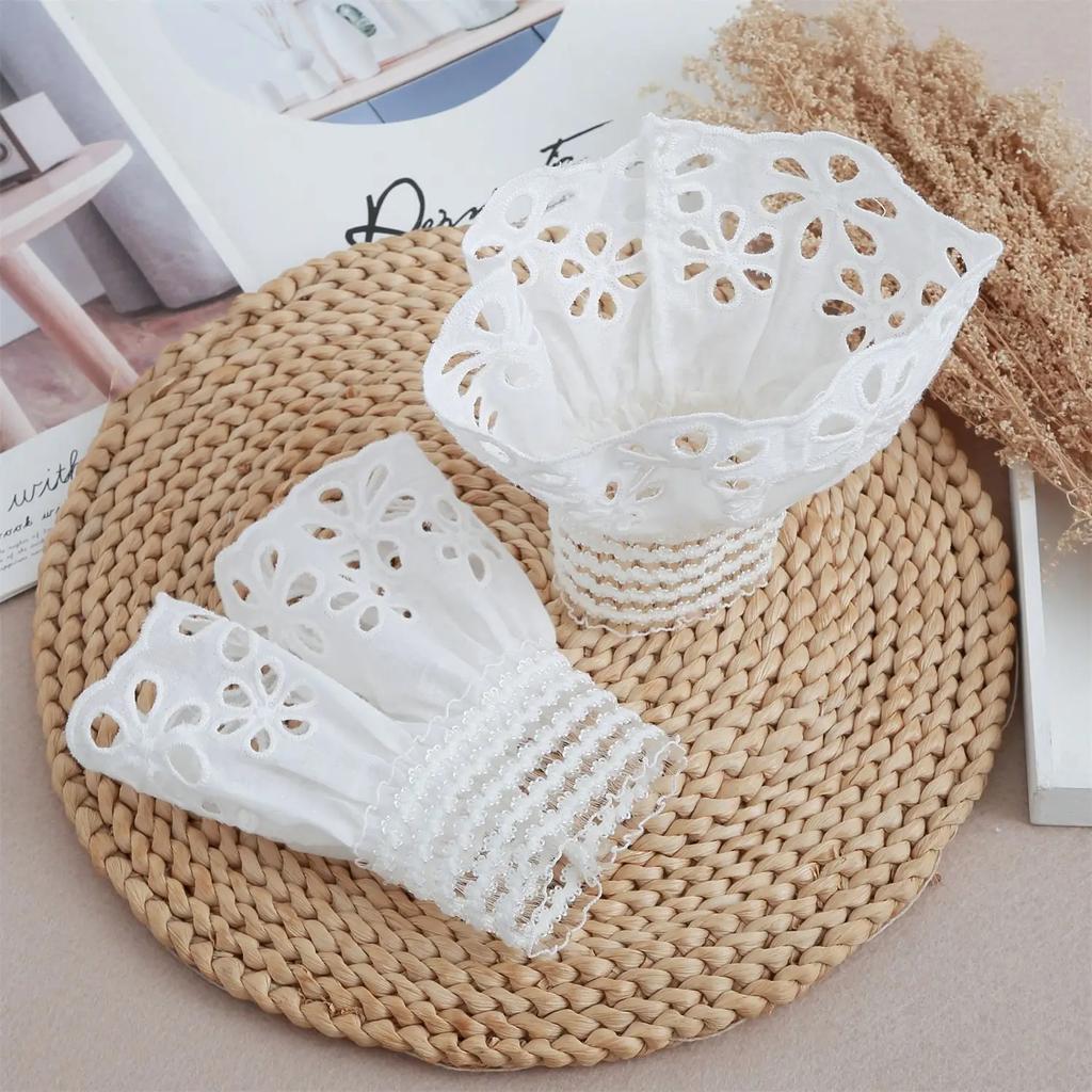 Hollow Out Floral Detachable Cuffs for Womens Fake Flared Sleeves Pleated False Cuffs Sweater Blouse Wrist Warmers