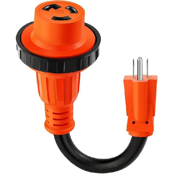 30 Amp To 110 Volt RV Adapter Cord With LED Power Indicator, NEMA 5-15P To NEMA L5-30R 110 Volt RV Adapter 90° With Upgraded Grip Handle,10/3 Gauge