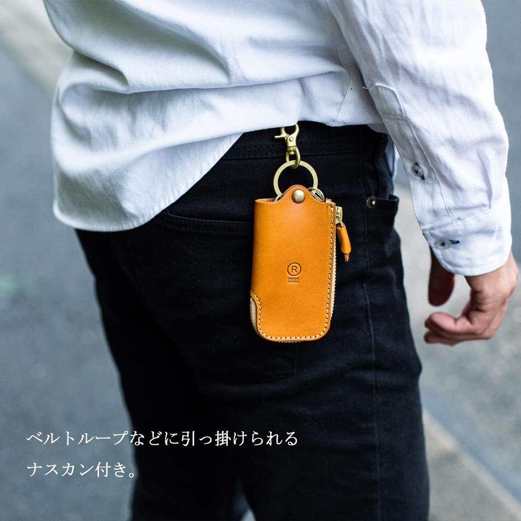 Чехол для ключей Smart Key Case для мужчин и женщин из натуральной кожи Tochigi Leather Smart Key Key Chain Leather Zipper Brand Made in Japan Brown [Porco Rosso] [Black