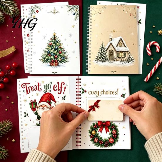 Gift Card Organizer Holder Christmas Book, 8x6 Inch Spiral Bound Holiday Keepsake Booklet, Party Photo Props Merry Greeting Album for Xmas Supplies