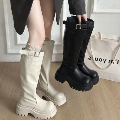 Трендовые ботинки Martin, подиумные ботинки с большой головой, ботинки-локомотивы, но ботфорты, длинные сапоги, на толстой подошве-маффин, маленькие рыцарские ботинки