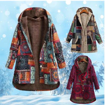 Новая женская зимняя теплая куртка с цветочным принтом и капюшоном, толстовка с капюшоном, винтажная куртка большого размера, зимняя стеганая куртка, винтажные пальто в стиле бохо