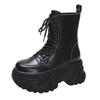 Fashion Punk Super High Platform Boots Women Chunky Heels Lace Up Motorcycle Boots Woman Black White Thick Bottom Ankle Booties Female