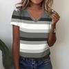 Striped 3D Printed T-shirt for Summer Women's V-neck Holiday Casual Top